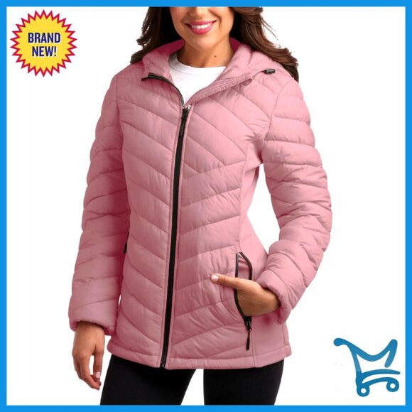 Jackets & Blazers - Midweight Quilted Puffer Jacket Full Zip Hooded Winter Coat Women's Outerwear